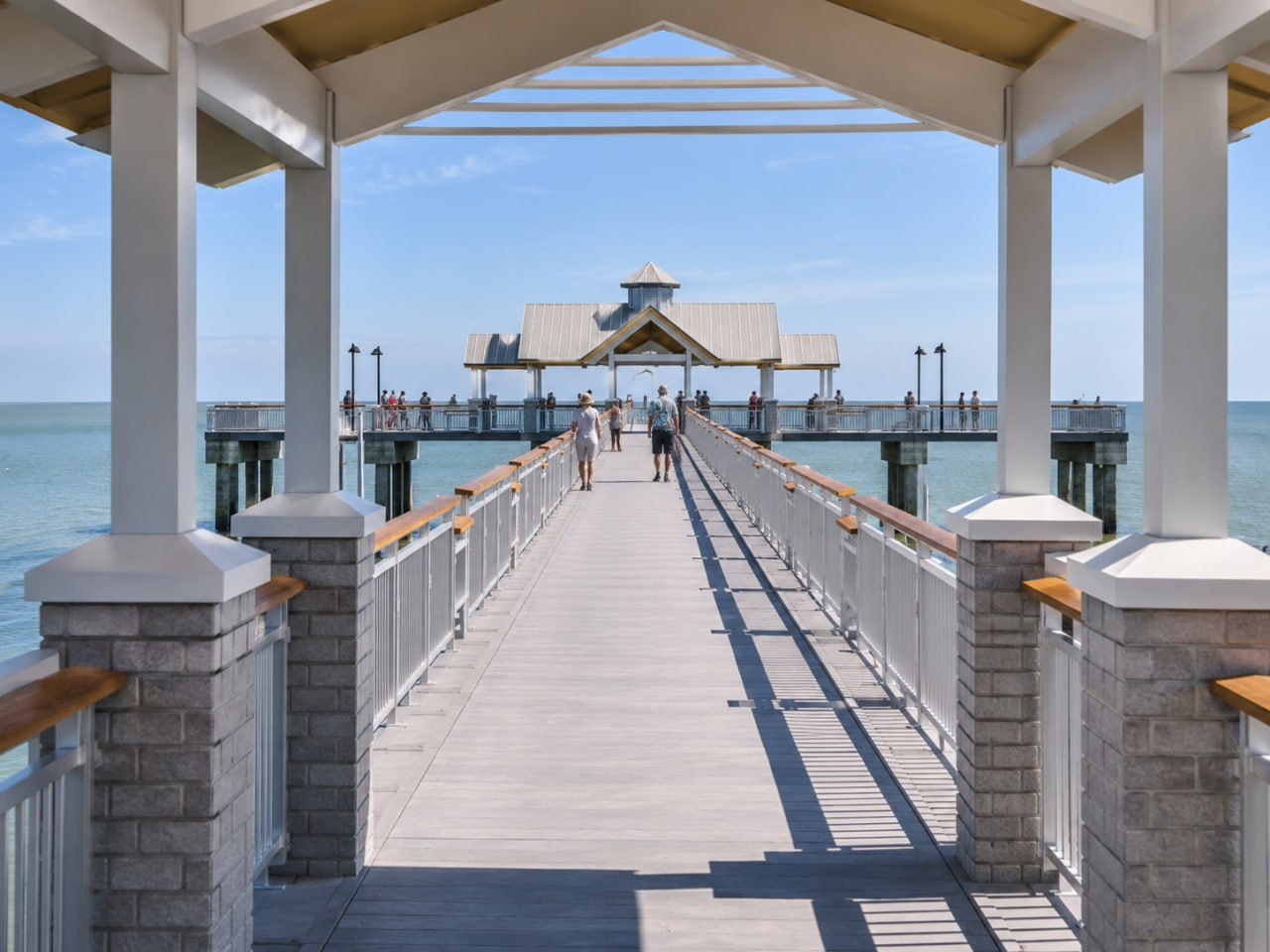 Fort Myers Beach Fishing Pier — construction progress with new timber decking extending into the Gulf